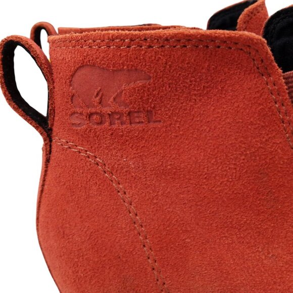 Sorel Evie Pull On Suede Wedge Boots Booties Size 8.5 Warp Red Ankle Chelsea - Picture 2 of 14
